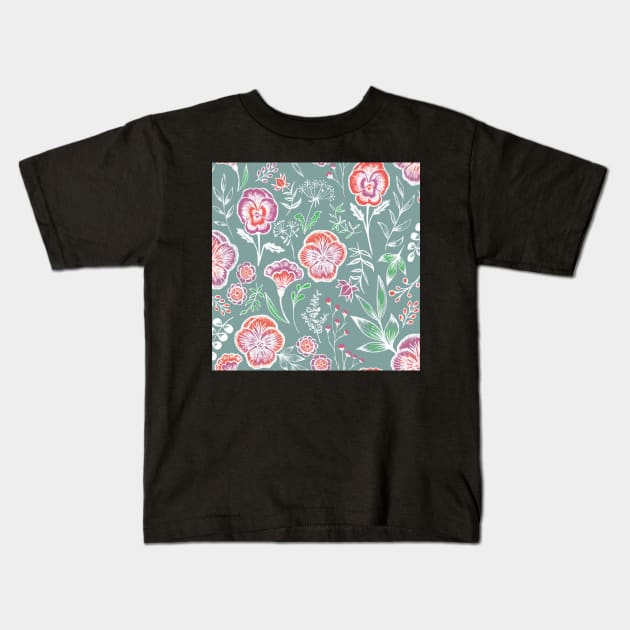 Pansy floral garden Kids T-Shirt by Papergrape